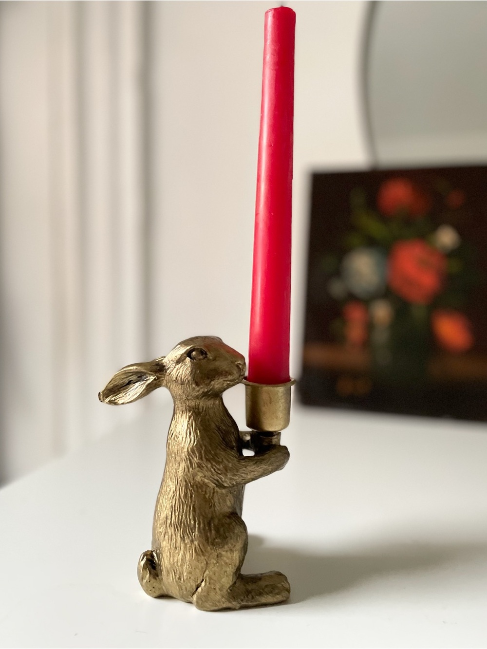 Whimsical Gold Bunny Taper Candle Holder Brass Rabbit ✨